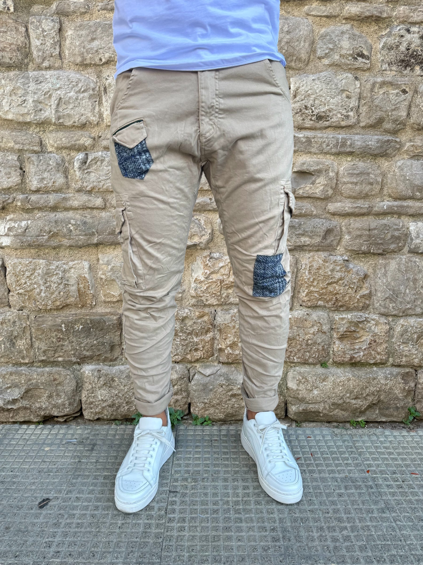 PANTALONE CARGO JONES PATCHWORK V2 BRAND SABBIA