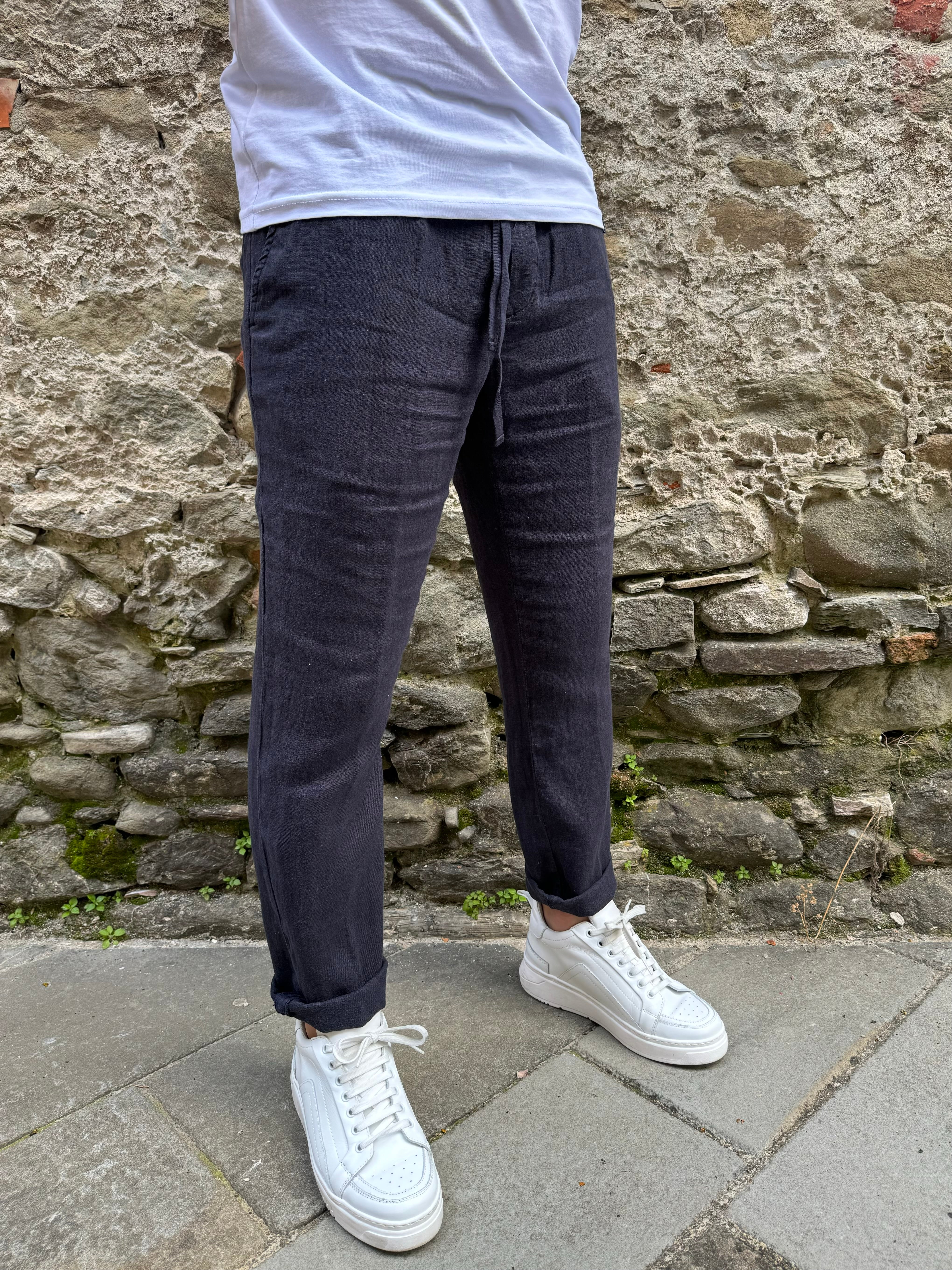 PANTALACCIO LINO CLARK LEWIS-T036 BLU NAVY SS 24