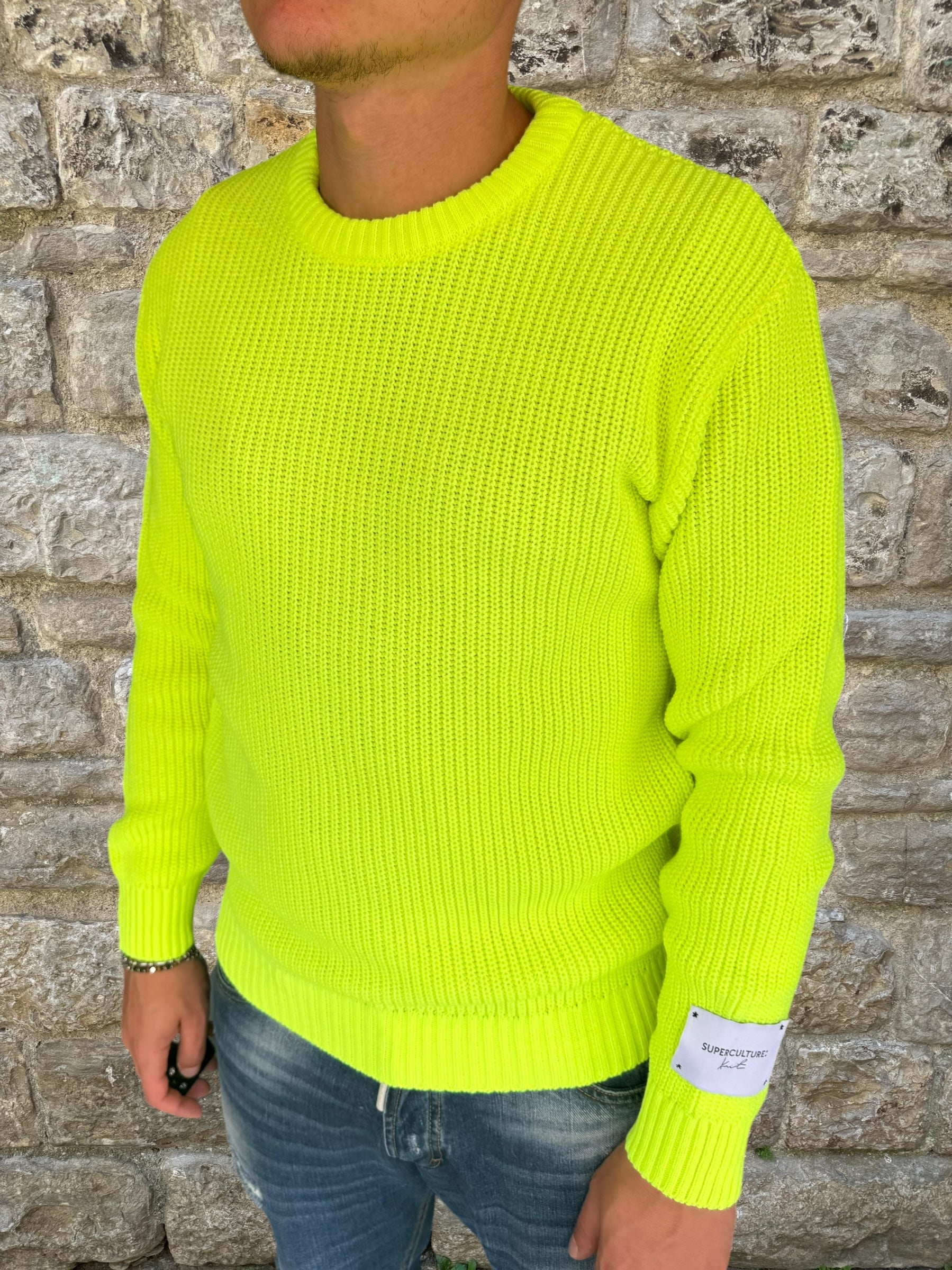 MAGLIONE GIROCOLLO SUPERCULTURE GIALLO FLUO