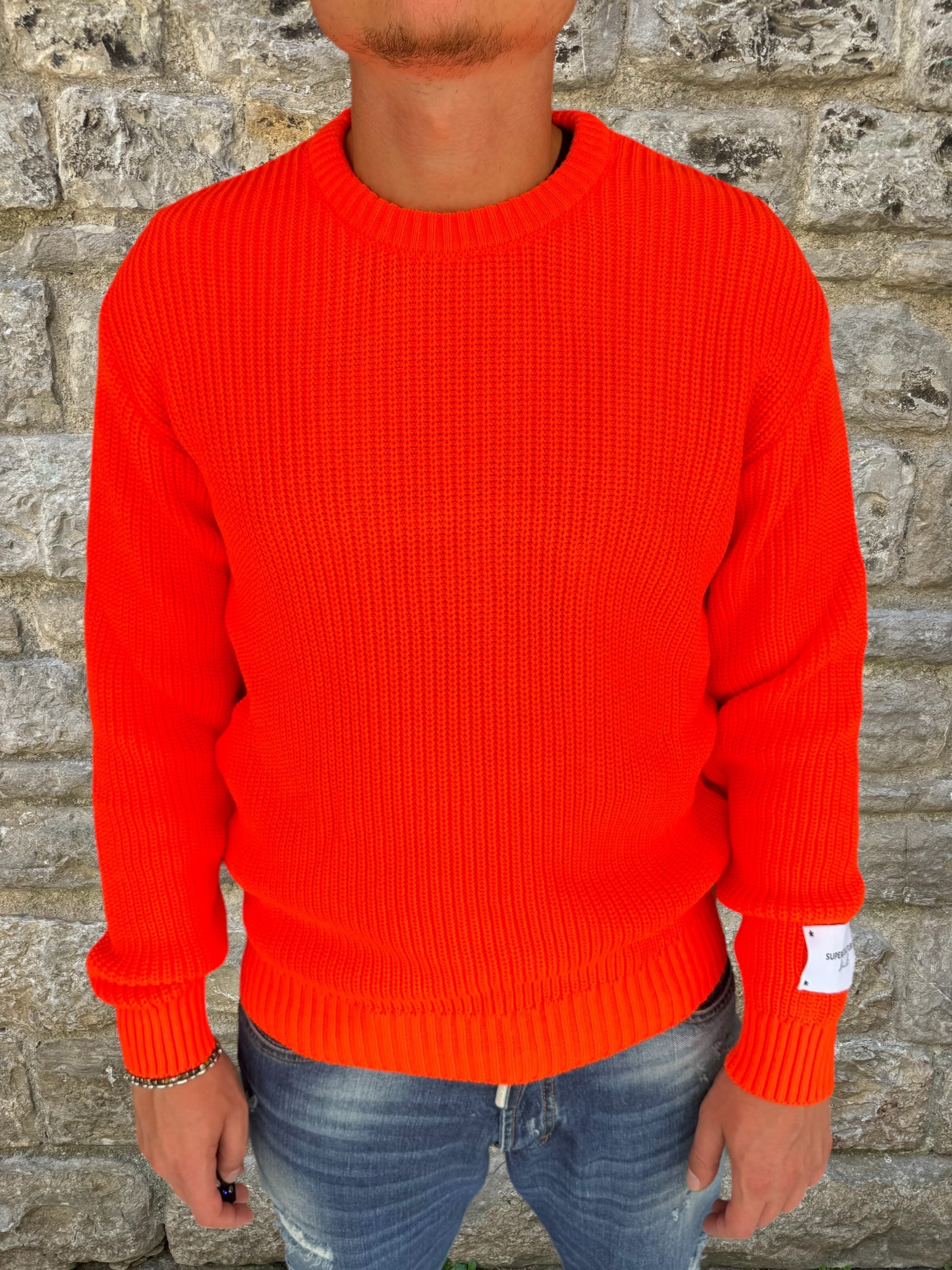 MAGLIONE GIROCOLLO SUPERCULTURE ARANCIONE FLUO