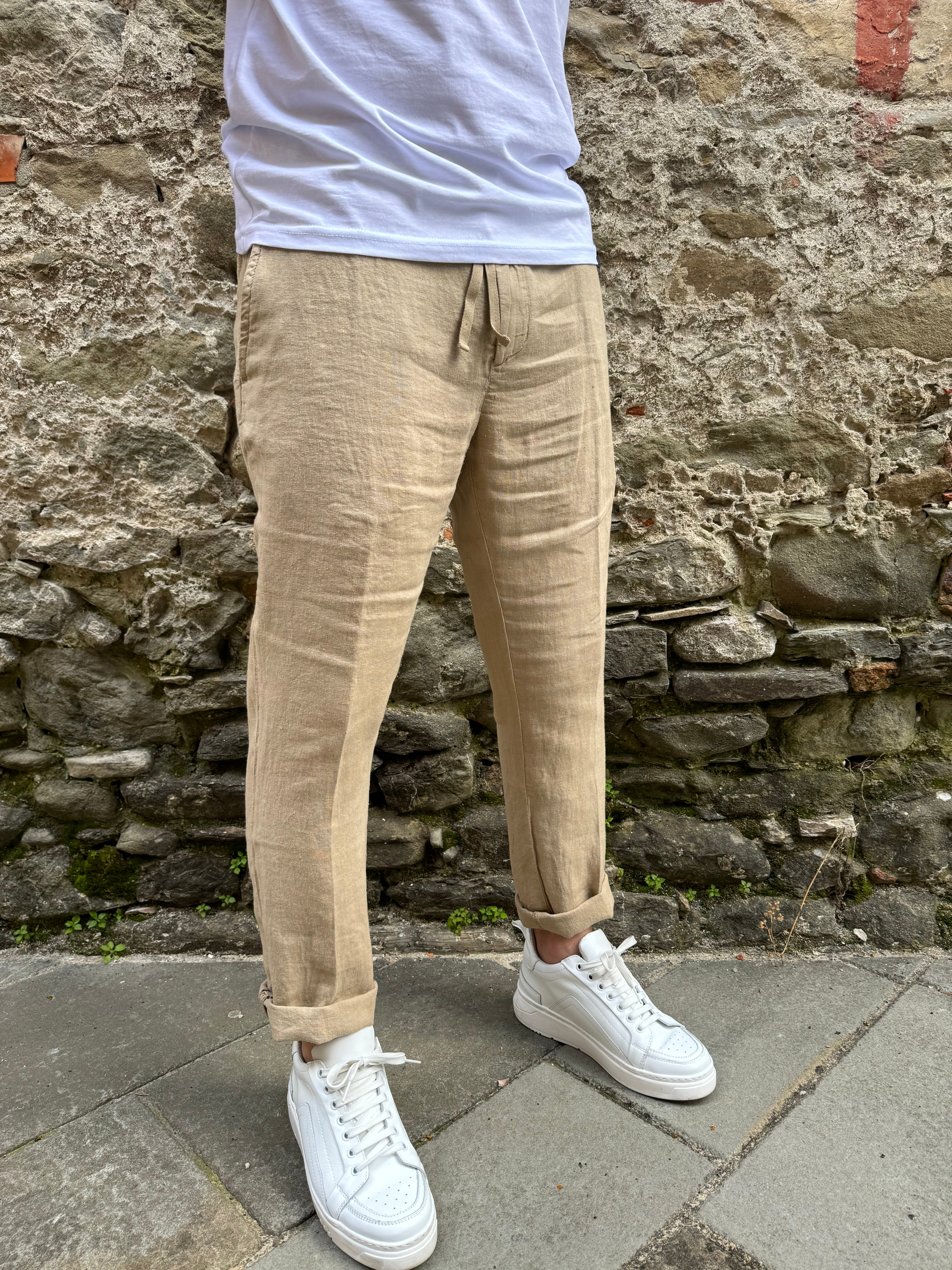 PANTALACCIO LINO CLARK LEWIS-T036 KHAKI SS 24