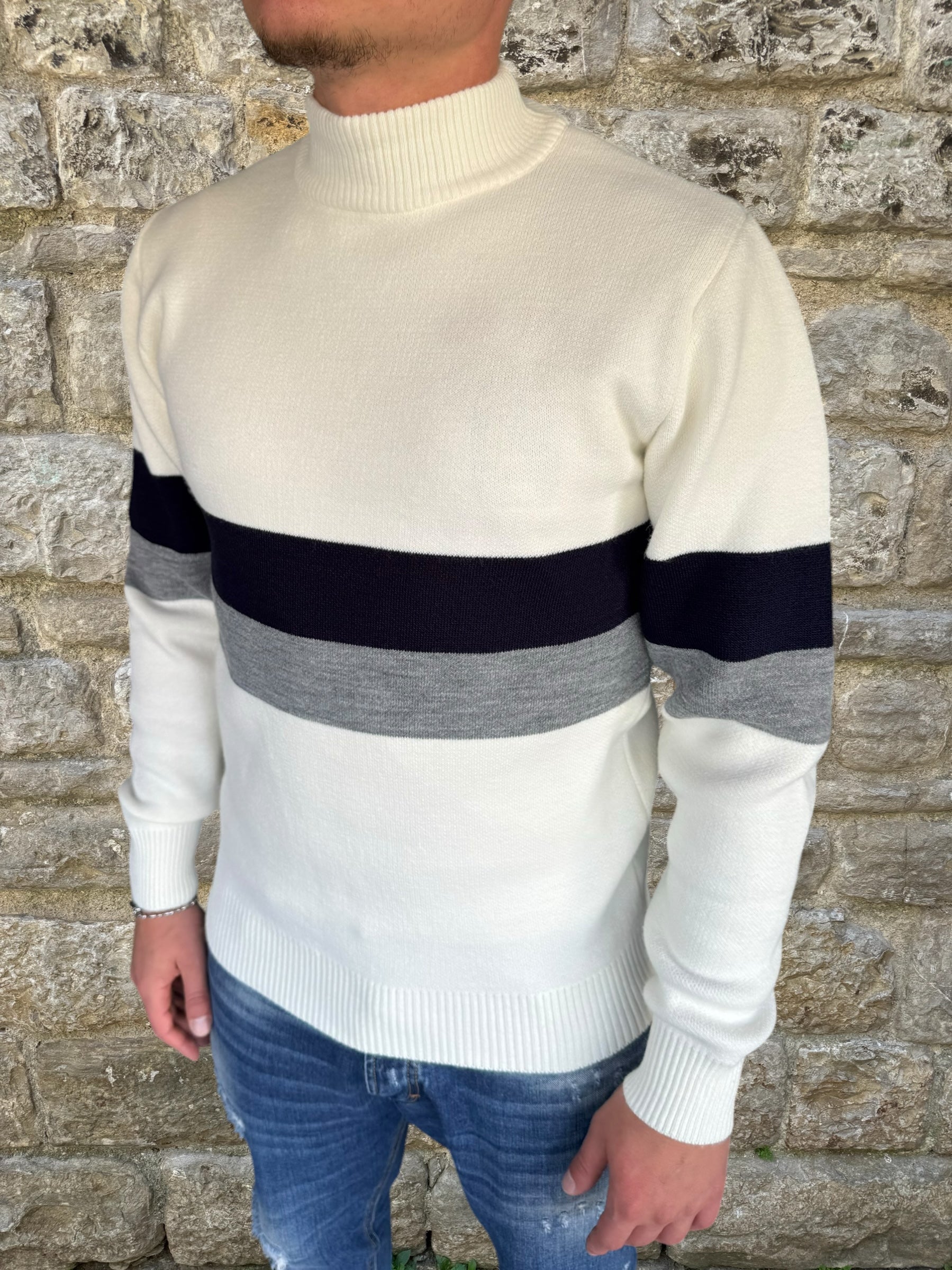 MAGLIONE LUPETTO FASCIATO MA1033 TELAMIRA PANNA