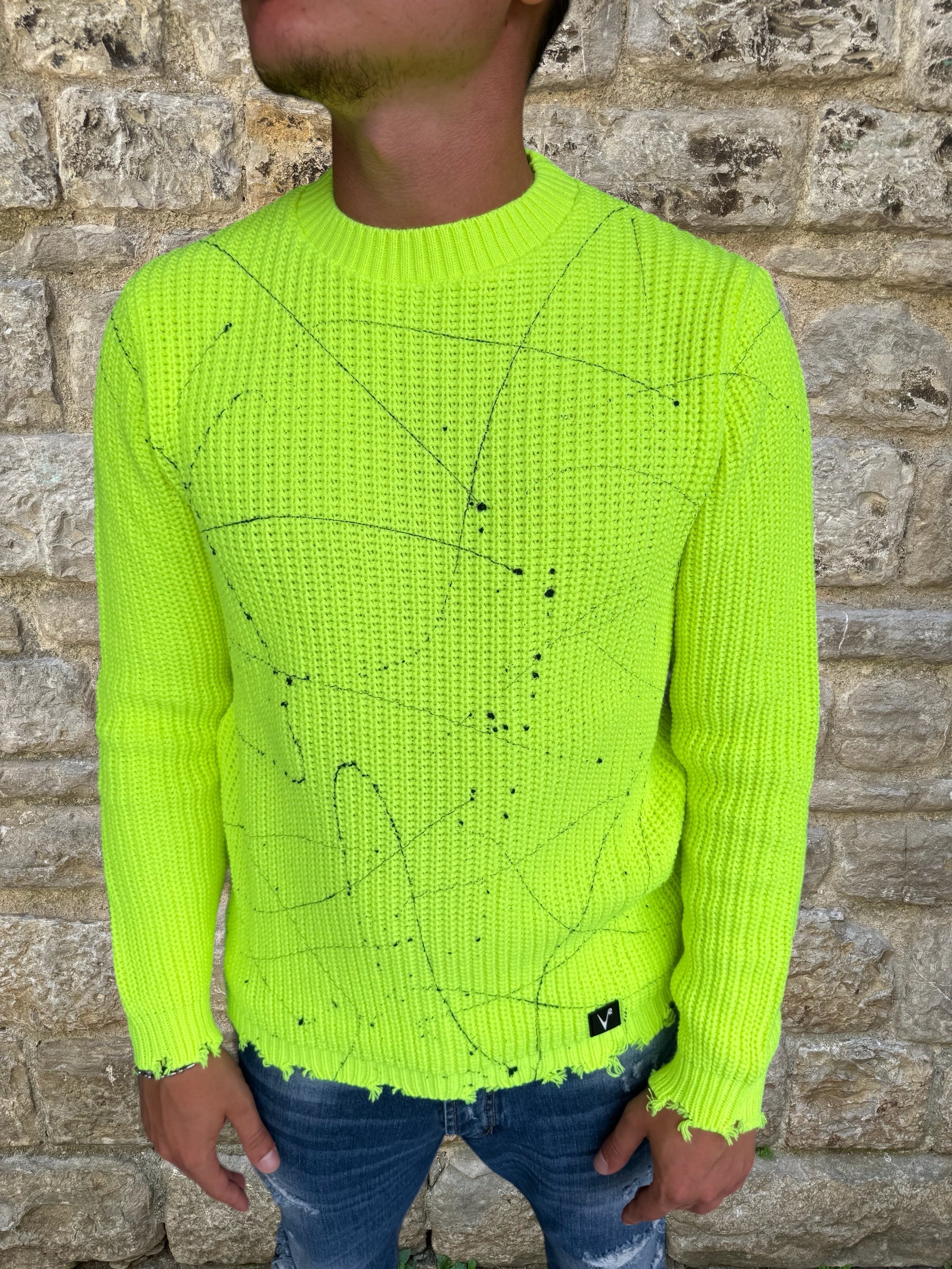 MAGLIONE STRAPPI V2 BRAND GIALLO FLUO SCHIZZI