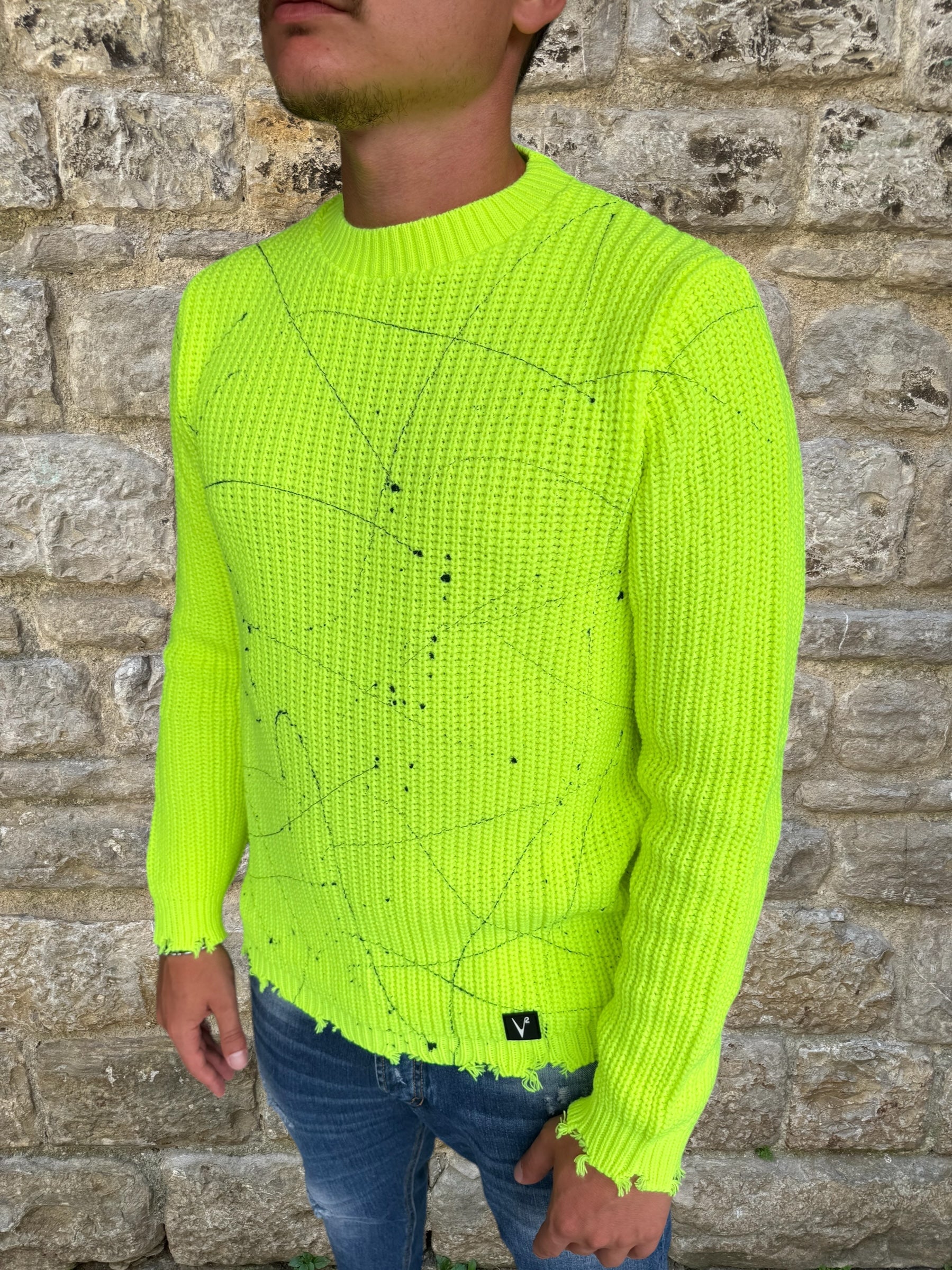 MAGLIONE STRAPPI V2 BRAND GIALLO FLUO SCHIZZI