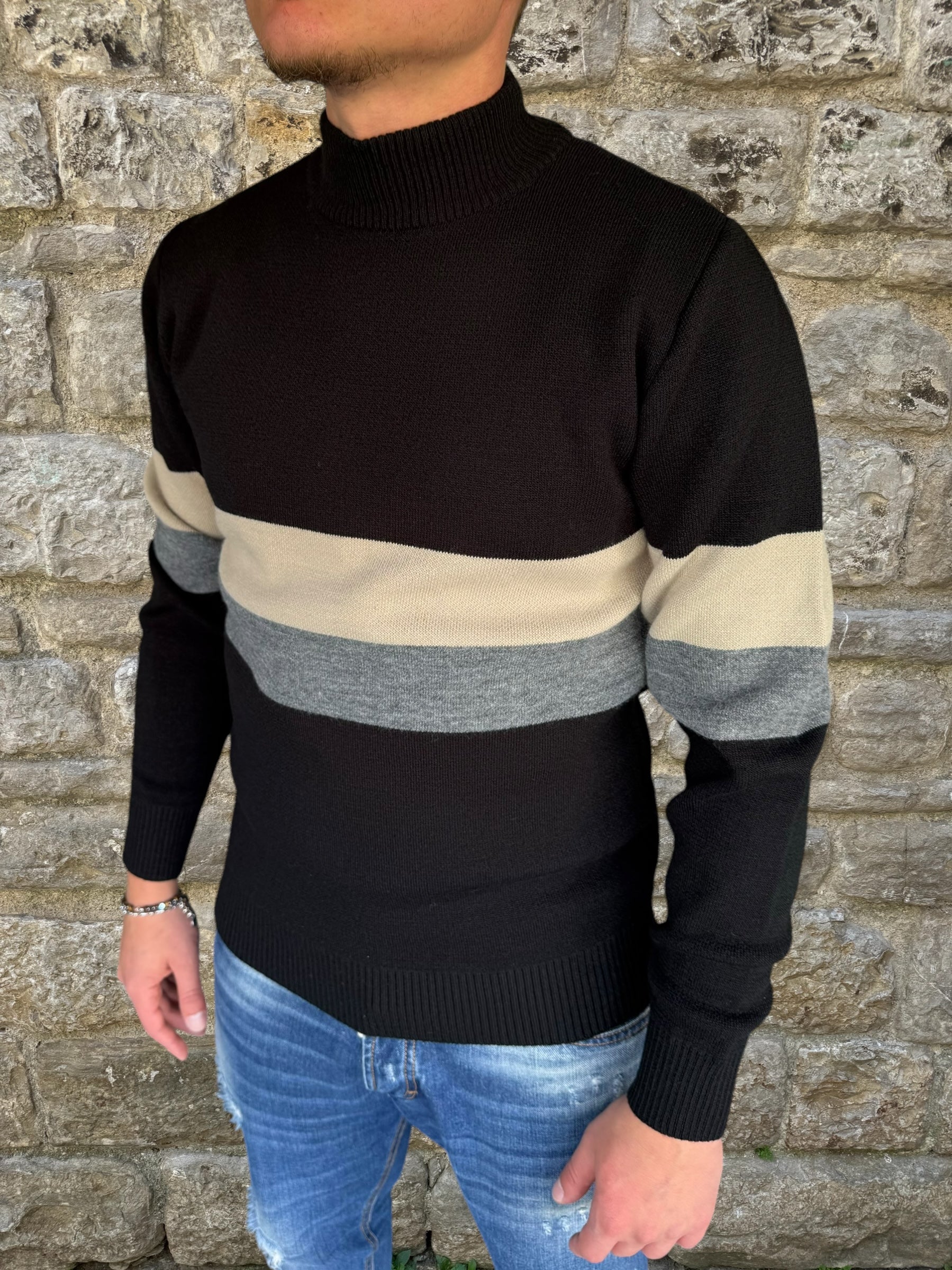 MAGLIONE LUPETTO FASCIATO MA1033 TELAMIRA NERO