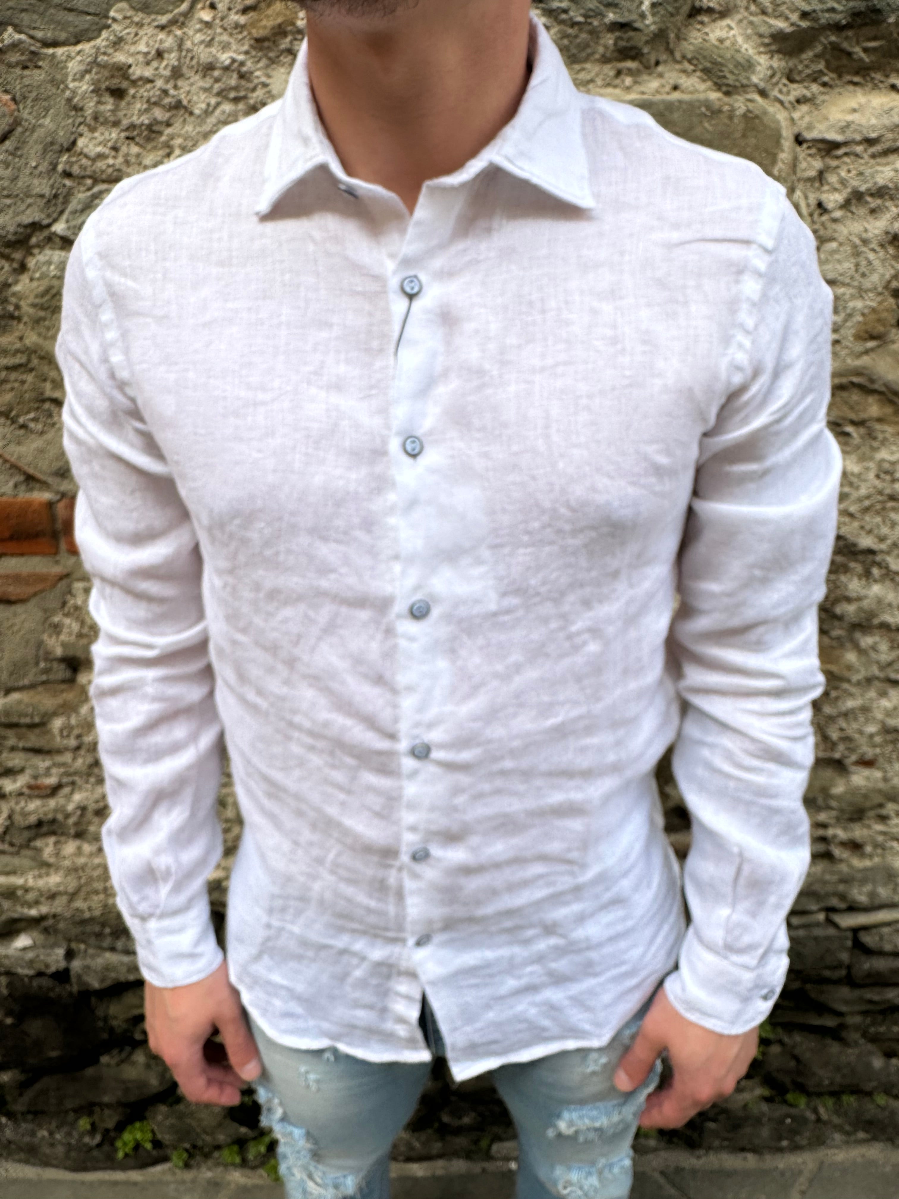 CAMICIA LINO FRENCH COLLAR WHY NOT BRAND BIANCO SS 24