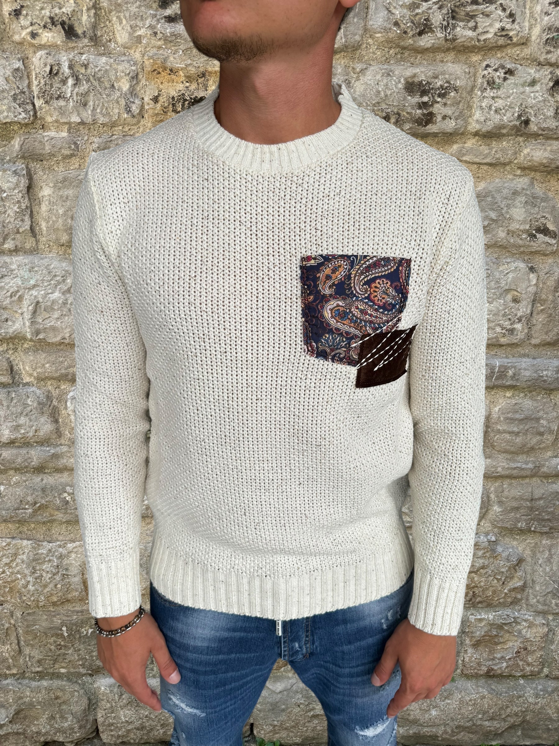 MAGLIONE PUNTO RISO V2 BRAND PANNA PATCHWORK