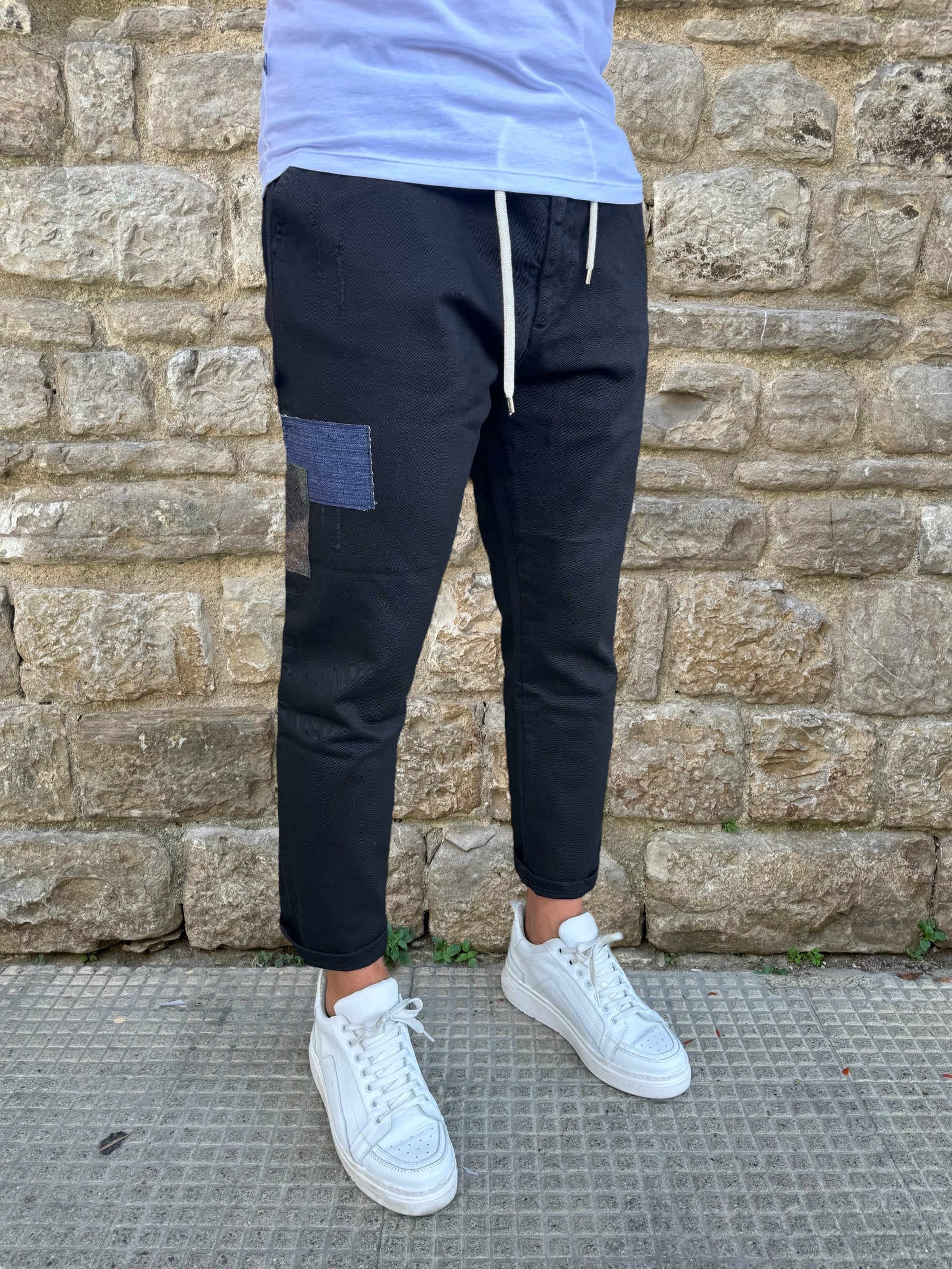 JEANS PANTALACCIO PATCHWORK V2 BRAND NERO