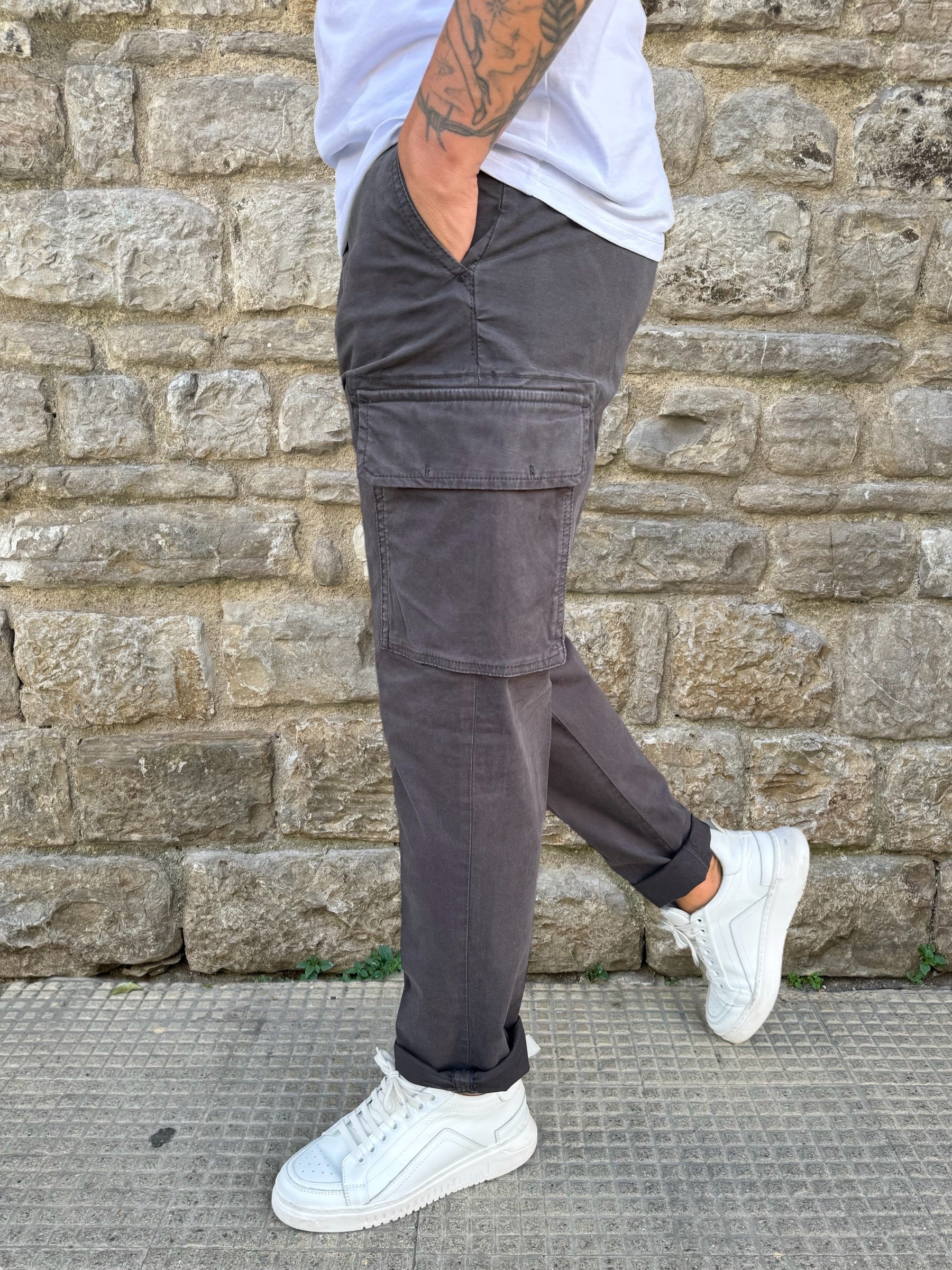 PANTALONE CARGO CLARK GARY-T091 PIOMBO